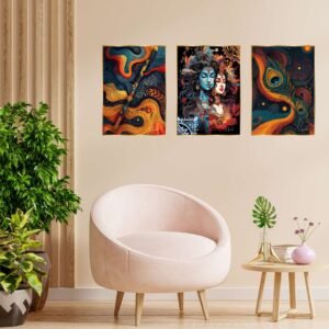 Set of Three Wall Paintings for Wall Dacoration Golden Framed Wall Paintings for Living Room & Bedroom Wall Art for Home Decoration & Office Wall Décor (24x18 inch CH-GD3-5)